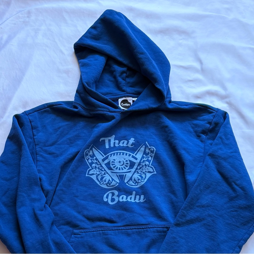 NWOT RARE Erykah Badu “That Badu”Cookies Collab Hoodie in Blue men=med wom=lrg